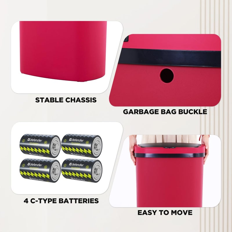 BestOffice | 13 Gallon Plastic Trash Can with Lid | Red | Automatic Touchless Garbage Can | Odor Control | Modern Oval Design | Easy to Clean | Fits Any Kitchen, Bathroom, Office or Home - Image 4