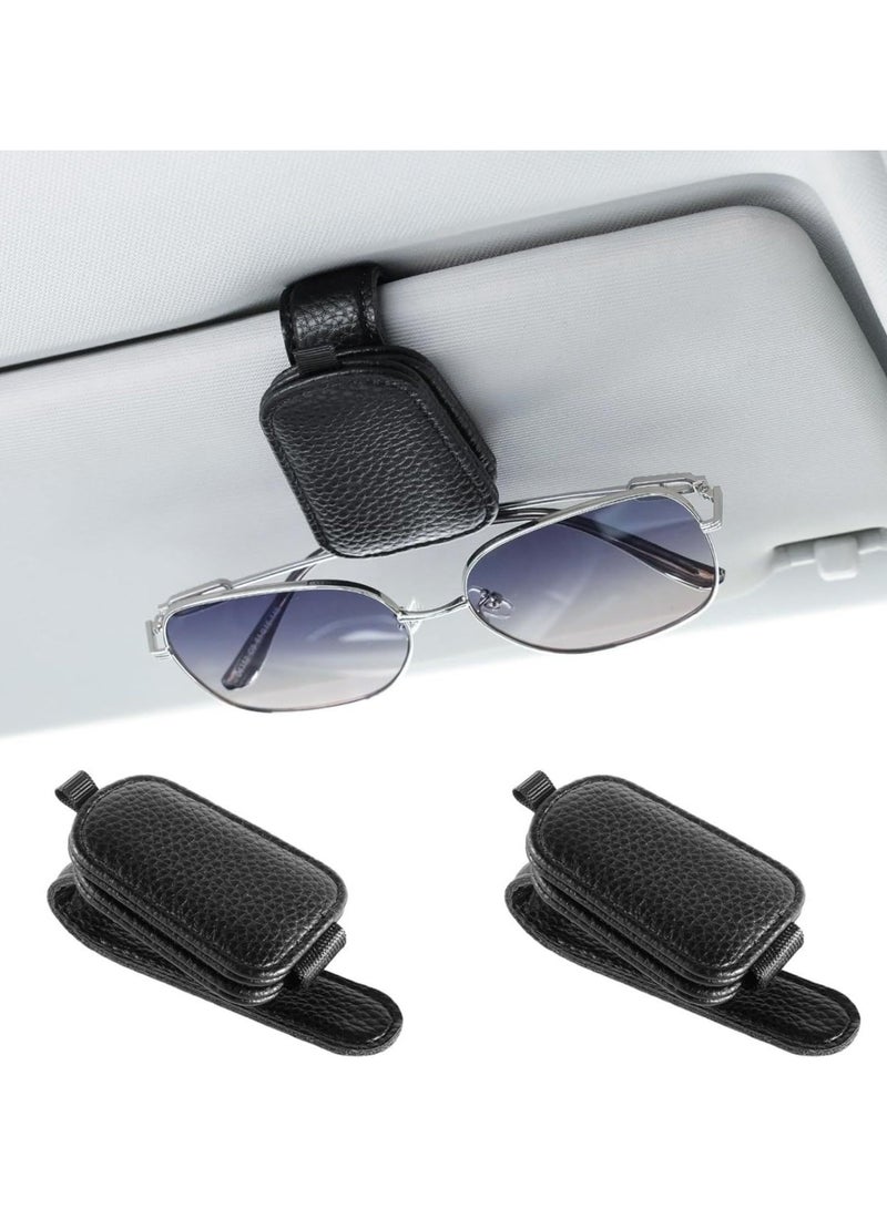 عام طقم مشبكين (2 قطع) لحفظ النظارات الشمسية في السيارة، متوافق مع حزام جلدي مغناطيسي لحاجب الشمس، يعمل كحفظ وتزيين في آنٍ واحد. - Image 1