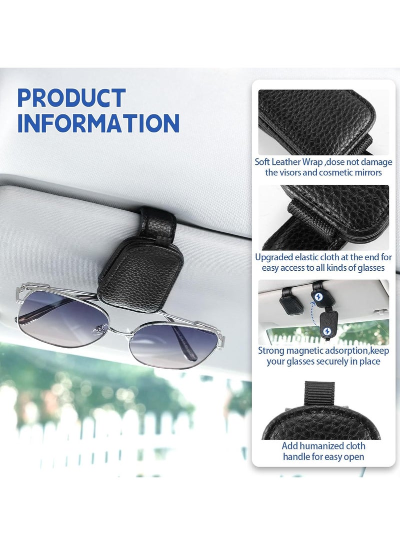 عام طقم مشبكين (2 قطع) لحفظ النظارات الشمسية في السيارة، متوافق مع حزام جلدي مغناطيسي لحاجب الشمس، يعمل كحفظ وتزيين في آنٍ واحد. - Image 4