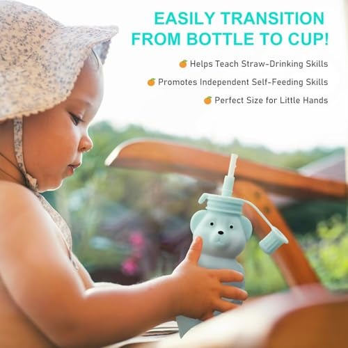 Mootikar Honey Bear Silicone Straw Cup, Babies Water Drinking Cup, 8-Ounce Therapy Sippy Bottles for Speech and Feeding Training, BPA Free & Dishwasher Safe (PINK) - Image 3