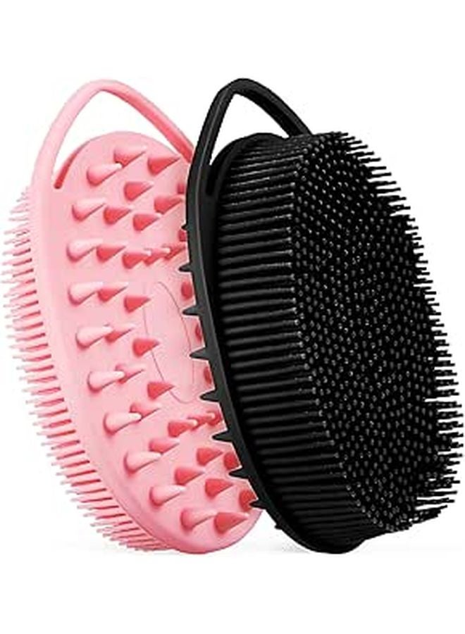 Dual Color Silicone Body Scrubber Exfoliating Bath Brush 2pcs with Hanging Hook for Sensitive Skin - Image 1