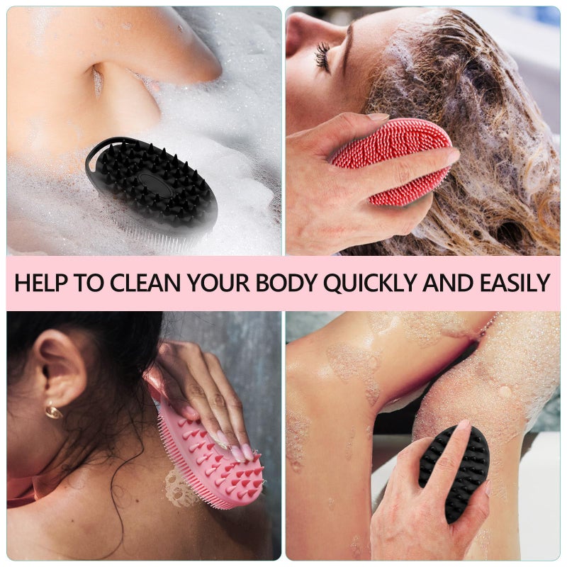 Dual Color Silicone Body Scrubber Exfoliating Bath Brush 2pcs with Hanging Hook for Sensitive Skin - Image 4