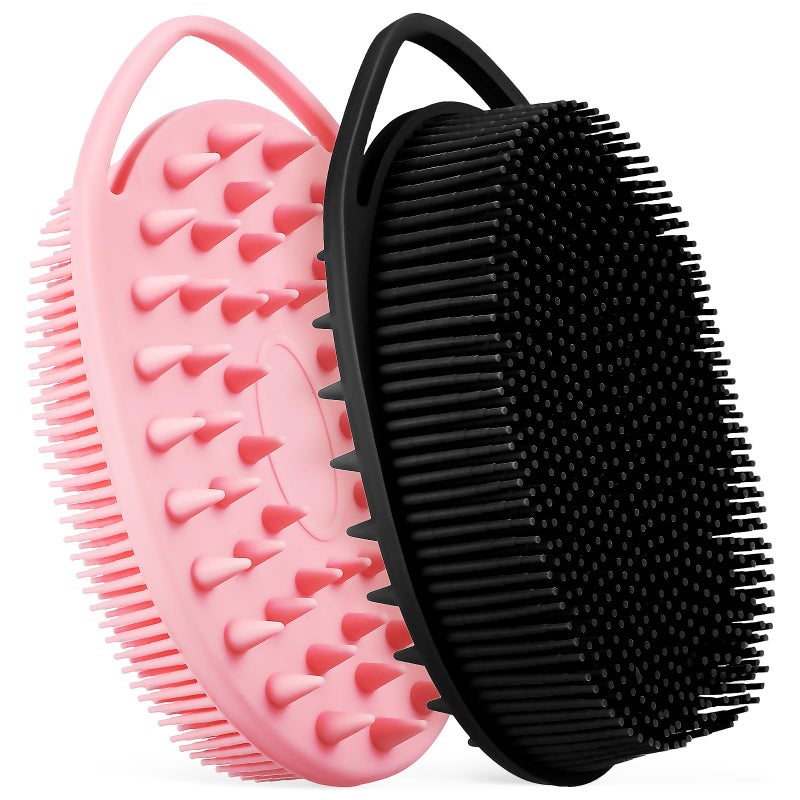 Dual Color Silicone Body Scrubber Exfoliating Bath Brush 2pcs with Hanging Hook for Sensitive Skin - Image 2