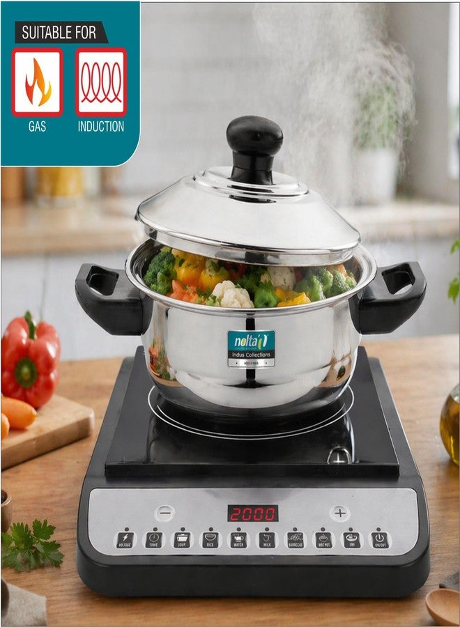 NOLTA Stainless Steel Induction Base Multi Kadhai with Steamer, 1yr Replace Guarantee, Multi Cooker Steaming Pot for Idli, Dhokla, Mini Idlies, Modaks (6 Idli Maker) - Image 3