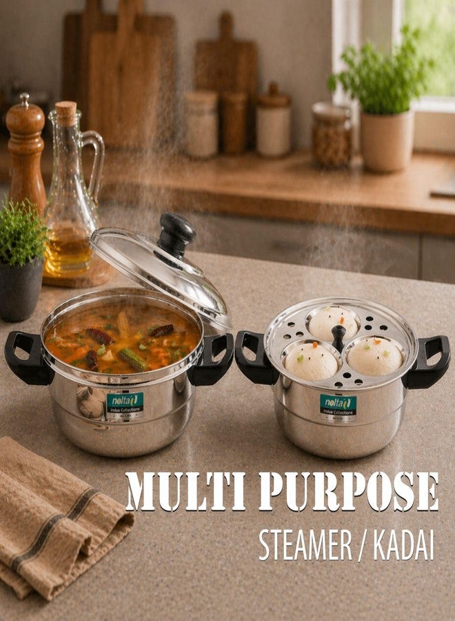 NOLTA Stainless Steel Induction Base Multi Kadhai with Steamer, 1yr Replace Guarantee, Multi Cooker Steaming Pot for Idli, Dhokla, Mini Idlies, Modaks (6 Idli Maker) - Image 2