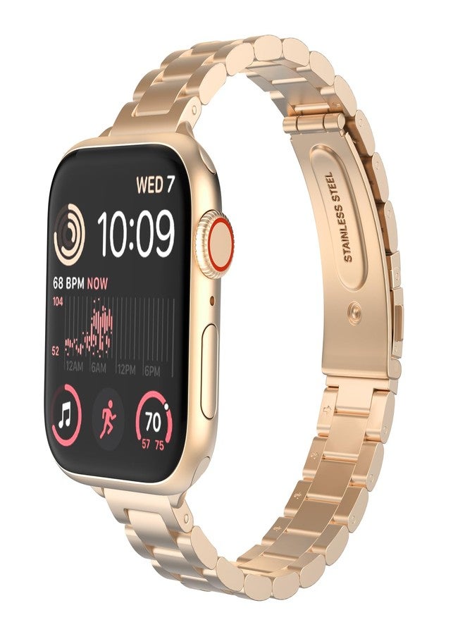 MoKo Slim Metal Band Compatible with Apple Watch Series 11/10 42mm, 9/8/7 41mm, SE3/SE2/SE/6/5/4 40mm, 3/2/1 38mm, Stainless Steel Thin Band Replacement Strap iWatch Wristband for Women, Rose Gold - Image 1