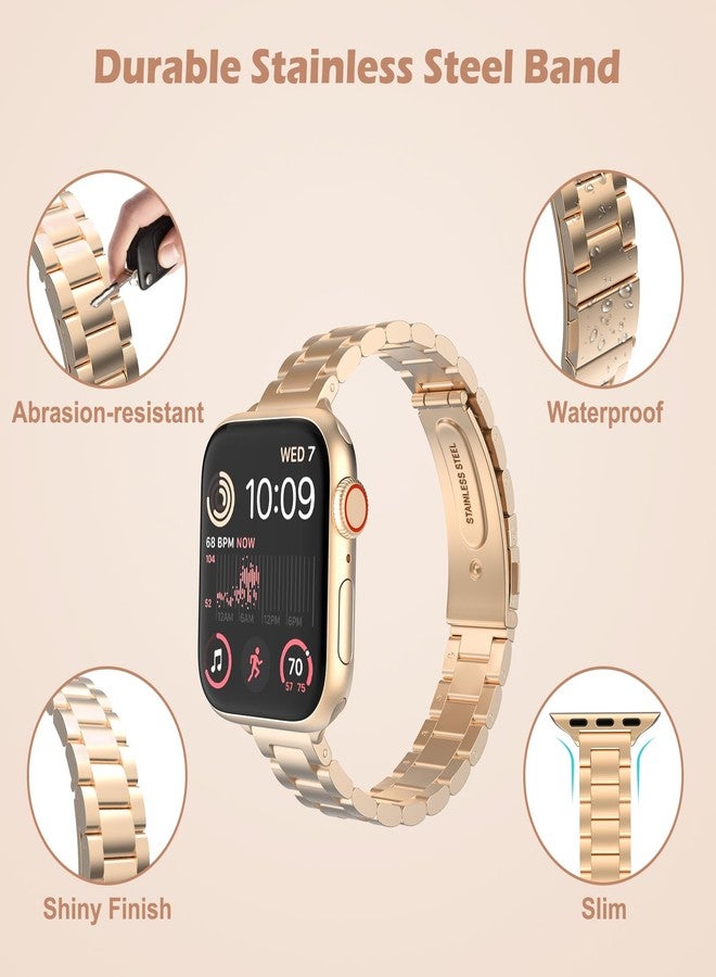 MoKo Slim Metal Band Compatible with Apple Watch Series 11/10 42mm, 9/8/7 41mm, SE3/SE2/SE/6/5/4 40mm, 3/2/1 38mm, Stainless Steel Thin Band Replacement Strap iWatch Wristband for Women, Rose Gold - Image 3