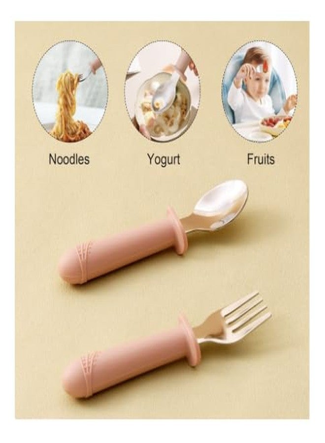 NURTUREBLOOM, Stainless Steel and BPA Free Silicone Fork and Spoon Set with Travel Case for Baby/Toddler (Cream) - Image 3