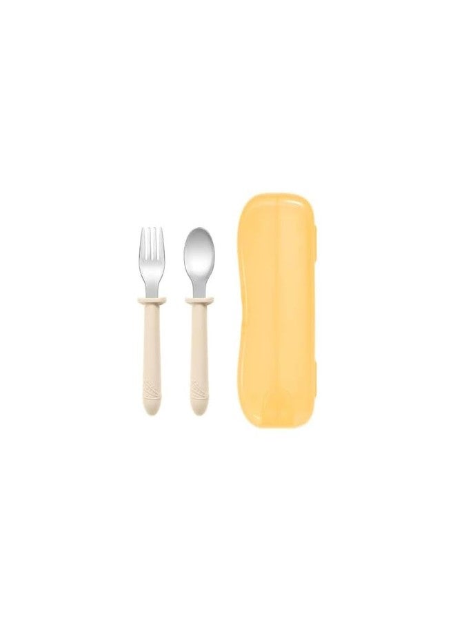 NURTUREBLOOM, Stainless Steel and BPA Free Silicone Fork and Spoon Set with Travel Case for Baby/Toddler (Cream) - Image 1