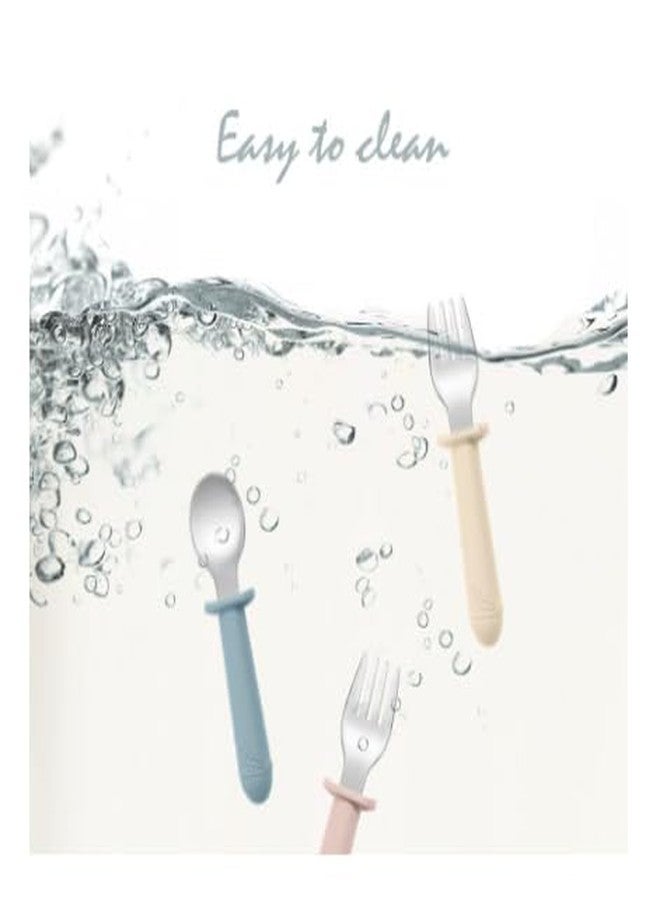 NURTUREBLOOM, Stainless Steel and BPA Free Silicone Fork and Spoon Set with Travel Case for Baby/Toddler (Cream) - Image 4