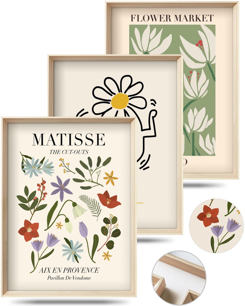 HesenDot Framed Matisse Canvas Wall Art for BedroomAbstract Matisse Canvas Wall DecorMinimalist Classic Decor Aesthetic12x16IN Wood High Framed Design Posters for Living RoomBathroom Set of 3