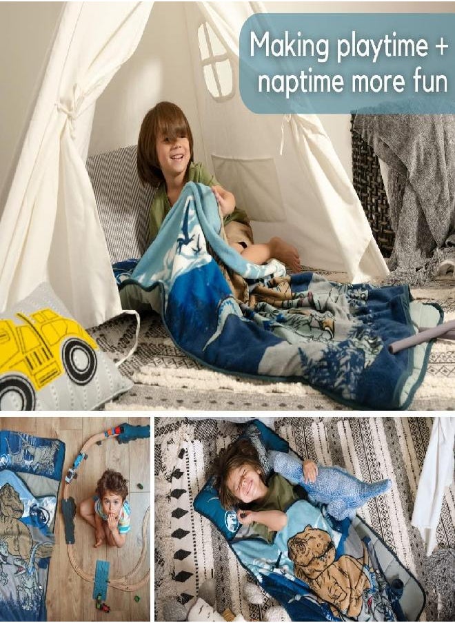 Franco Jurassic World 24"(W) X 45"(L) Soft Toddler Nap Mat with Pillow and Blanket Perfect for Preschool, Daycare, and Travel (100% Official Licensed Product) 