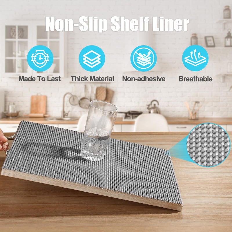 Songrey Non-Adhesive Drawer and Shelf Liner, Non Slip Cabinet Liners, Protect Kitchen Cupboard, Bathroom Drawers, Breathable, Thick Strong Grip mat (12IN x 20FT, Beige) - Image 2