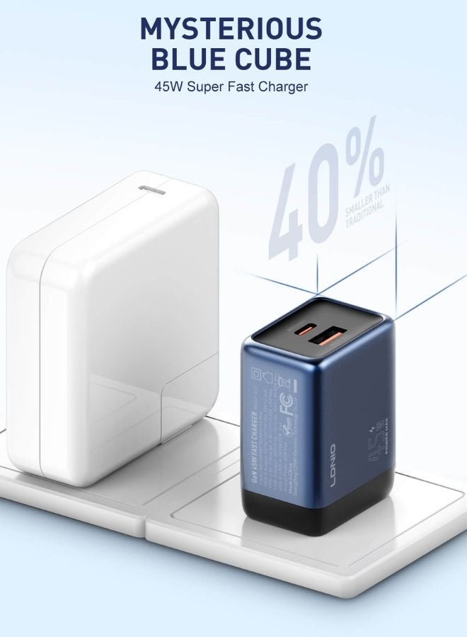 LDNIO 45W GaN Super Fast Charging Adapter Q12 – Dual USB-C & USB-A Charger with Smart Chip, Heat Protection for iPhone & Samsung Galaxy Devices - Image 5