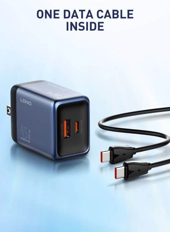LDNIO 45W GaN Super Fast Charging Adapter Q12 – Dual USB-C & USB-A Charger with Smart Chip, Heat Protection for iPhone & Samsung Galaxy Devices - Image 3