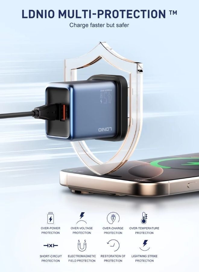 LDNIO 45W GaN Super Fast Charging Adapter Q12 – Dual USB-C & USB-A Charger with Smart Chip, Heat Protection for iPhone & Samsung Galaxy Devices - Image 2