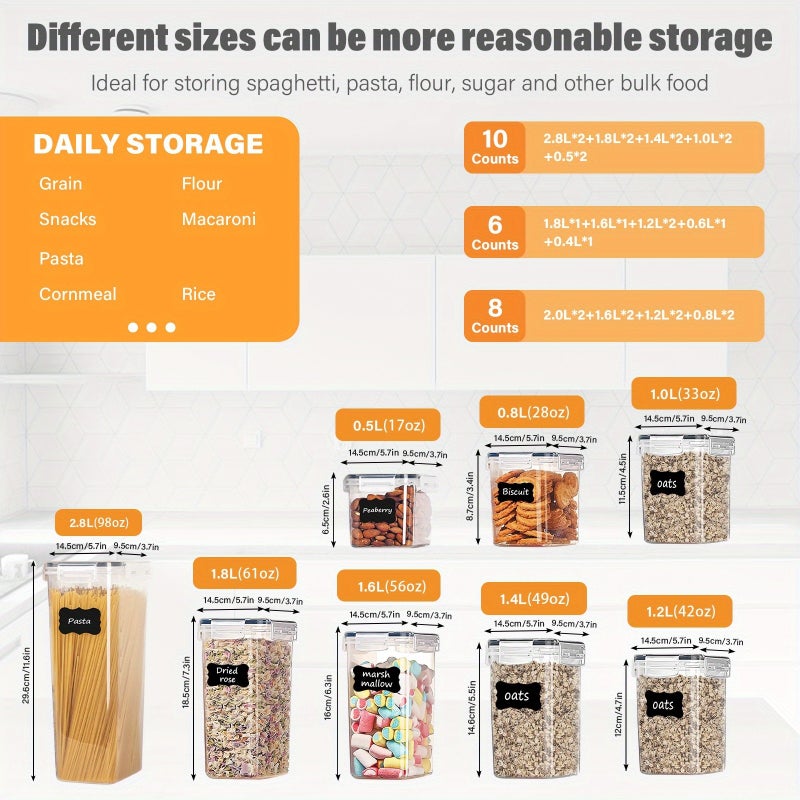 4/8/10pcs THELIFE Airtight Food Storage Containers with Locking Lids - Plastic Pantry Suitable for RV Refrigerators, Stackable Canisters with Labels & Marker, Containers for Cereal, Flour, Sugar, Spices - Image 4