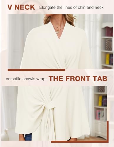 PULI Women's Elegant Shawl Wraps Soft Open Front Poncho Sweater for Spring Fall Winter ivory white - Image 4