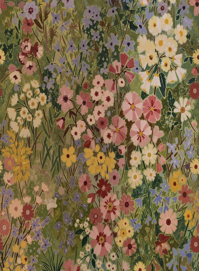 Vintique Boho Peel and Stick Wallpaper Floral Wall Paper Removable Waterproof for Bathroom Bedroom Green/Pink/Yellow Contact Paper 17.3" x 236.3" - Image 1