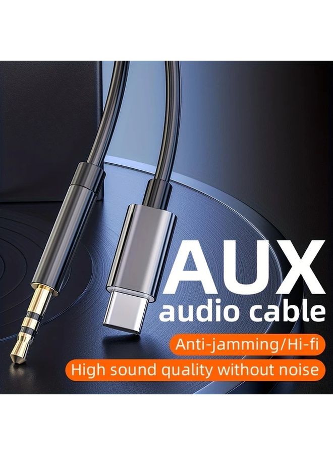 Black Type C To 3 5mm Audio Cable AUX Car Listening Navigation Cable 1 Meter - Image 2