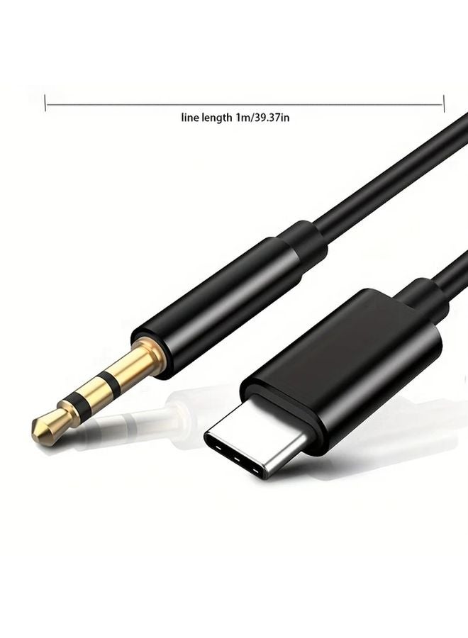 Black Type C To 3 5mm Audio Cable AUX Car Listening Navigation Cable 1 Meter - Image 3