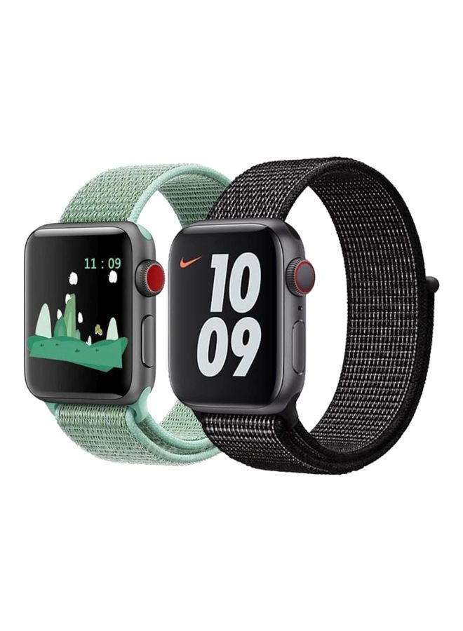 NIBEMINENT Pack Of 2 Replacement Nylon Straps For Apple Watch Series 7/SE/6/5/4 44mm Black/Pine Green - Image 1