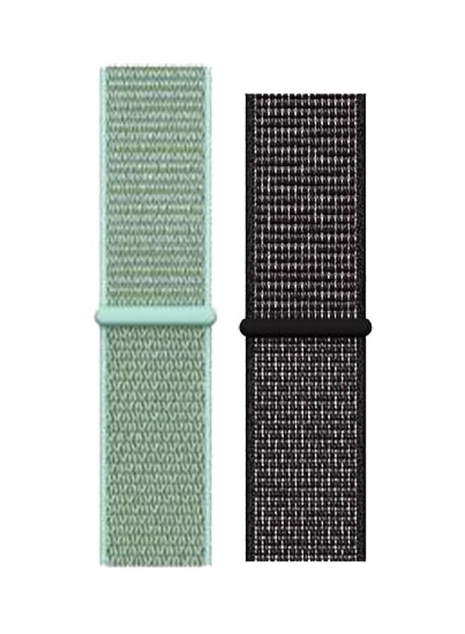 NIBEMINENT Pack Of 2 Replacement Nylon Straps For Apple Watch Series 7/SE/6/5/4 44mm Black/Pine Green - Image 2