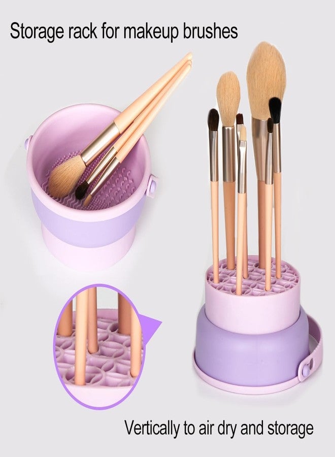 HRDR Makeup Brush Cleaner Mat 3 in 1 Silicone Makeup Brush Cleaner Bowl with Brush Drying Holder Cosmetic Brushes Cleaning Tool Organizer for Storage & Air Dry - Image 4