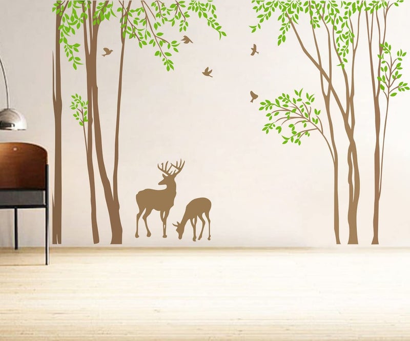 Techgifti Deers Couple Animals Vinyl Wall Stickers Tree Branches for living Room Room Decor Wall StickerKids Room