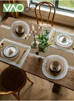 5PCS Placemats With Table Runner Simple Jute Material With Tassels Table Insulation Mat Home Decoration