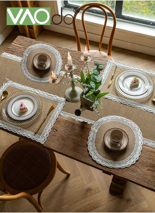 VAOdo - 5PCS Placemats With Table Runner Simple Jute Material With Tassels Table Insulation Mat Home Decoration - Image 1