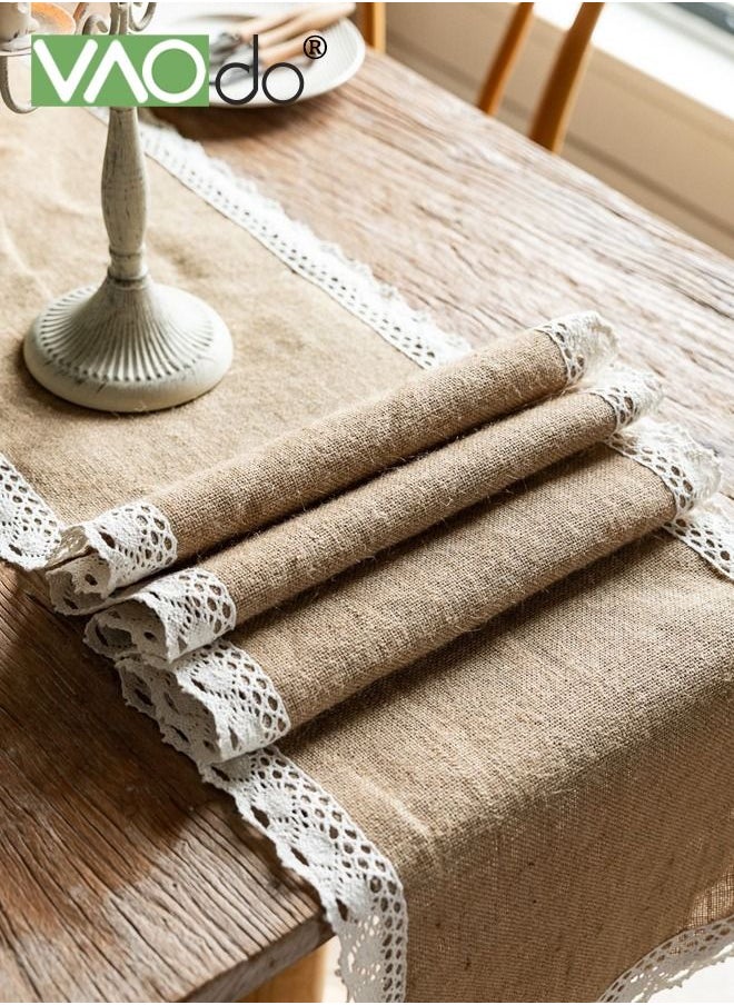 VAOdo - 5PCS Placemats With Table Runner Simple Jute Material With Tassels Table Insulation Mat Home Decoration - Image 1