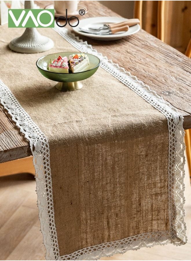 VAOdo - 5PCS Placemats With Table Runner Simple Jute Material With Tassels Table Insulation Mat Home Decoration - Image 1