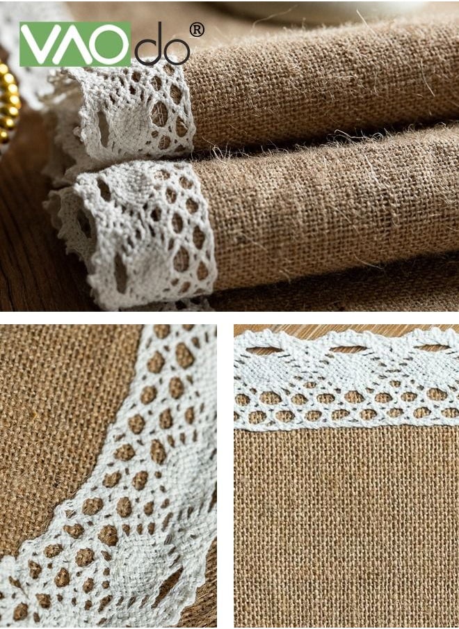 VAOdo - 5PCS Placemats With Table Runner Simple Jute Material With Tassels Table Insulation Mat Home Decoration - Image 1