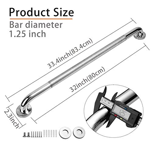 Rackickyer Shower Grab Bar 2 Pack 32 Inch Bathroom Grab Bar 125 Diameter 304 Stainless Steel AntiSlip Grab Bars for Bathtubs and Showers Handicap Shower Grab Bar for Seniors Elderly - Image 3