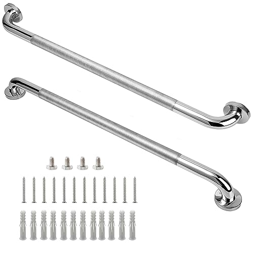 Rackickyer Shower Grab Bar 2 Pack 32 Inch Bathroom Grab Bar 125 Diameter 304 Stainless Steel AntiSlip Grab Bars for Bathtubs and Showers Handicap Shower Grab Bar for Seniors Elderly - Image 1