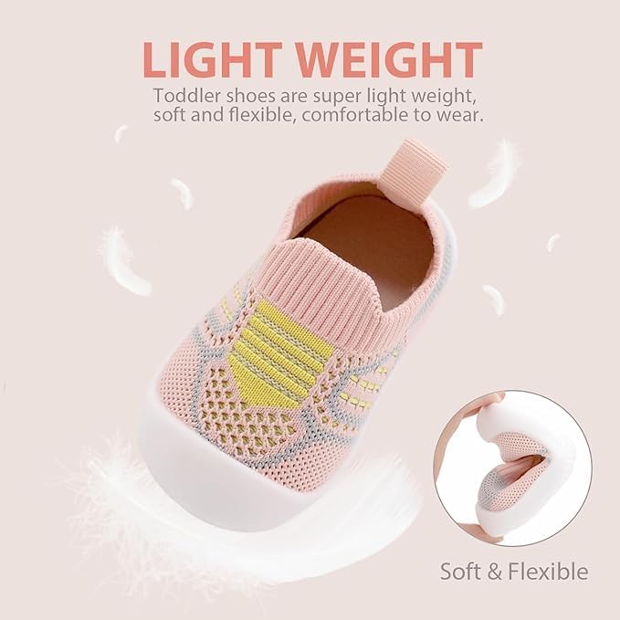 ZONEY Baby Shoes Toddler First Walking Shoes Infant Sneakers Breathable Knitted Mesh Pink and Yellow - Image 2