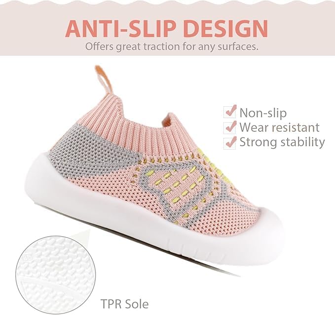 ZONEY Baby Shoes Toddler First Walking Shoes Infant Sneakers Breathable Knitted Mesh Pink and Yellow - Image 3