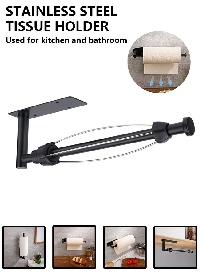 Stainless Steel Paper Towel Roll Holder  with damper,Tissue Wall holder,Wall Towel Boxes,Wall-Hanging Toilet Tissue Holder,Kitchen Tissue Roll Holder Wall Mounted Organizer Tissue Holder and Suction Cup  Hanger Toilet Paper Roll Holder Kitchen Cabinet Bathroom Black - Image 1