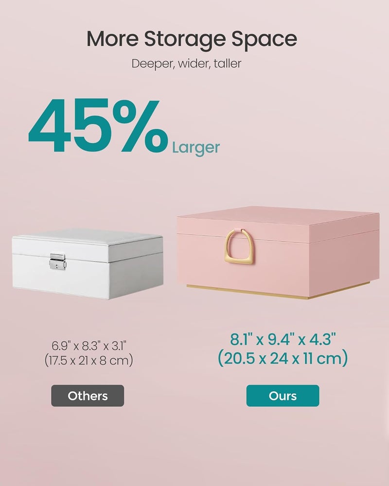 SONGMICS 2-Layer Jewelry Box, Jewelry Organizer with Handle, Removable Jewelry Tray, Jelly Pink - Image 4