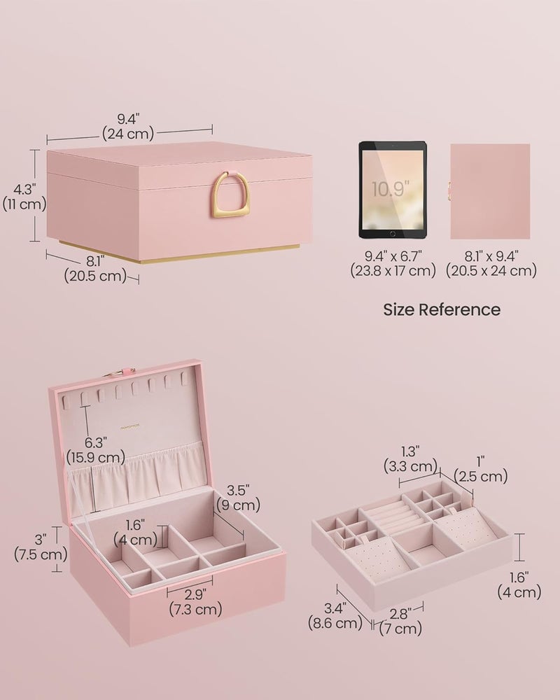 SONGMICS 2-Layer Jewelry Box, Jewelry Organizer with Handle, Removable Jewelry Tray, Jelly Pink - Image 5