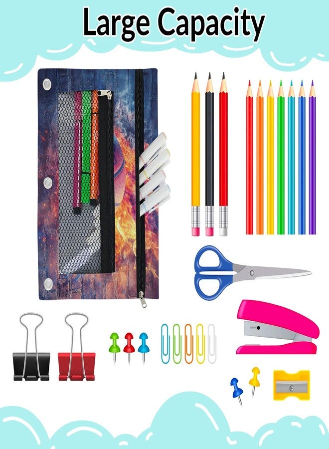 Gumuslen Fire Basketball Pencil Pouch for 3 Ring Binder Wall Flame Ball Pencil Case Bag with Clear Window Zipper Pockets for Kids Girls Boys Students School College Supplies 2 Pack - Image 3
