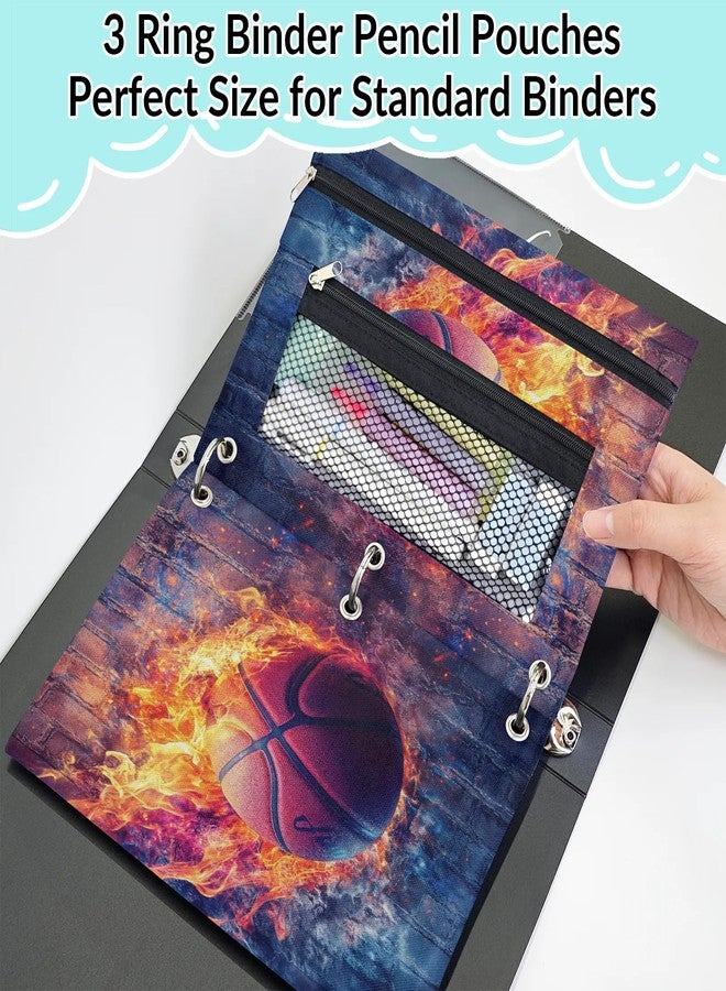 Gumuslen Fire Basketball Pencil Pouch for 3 Ring Binder Wall Flame Ball Pencil Case Bag with Clear Window Zipper Pockets for Kids Girls Boys Students School College Supplies 2 Pack - Image 5