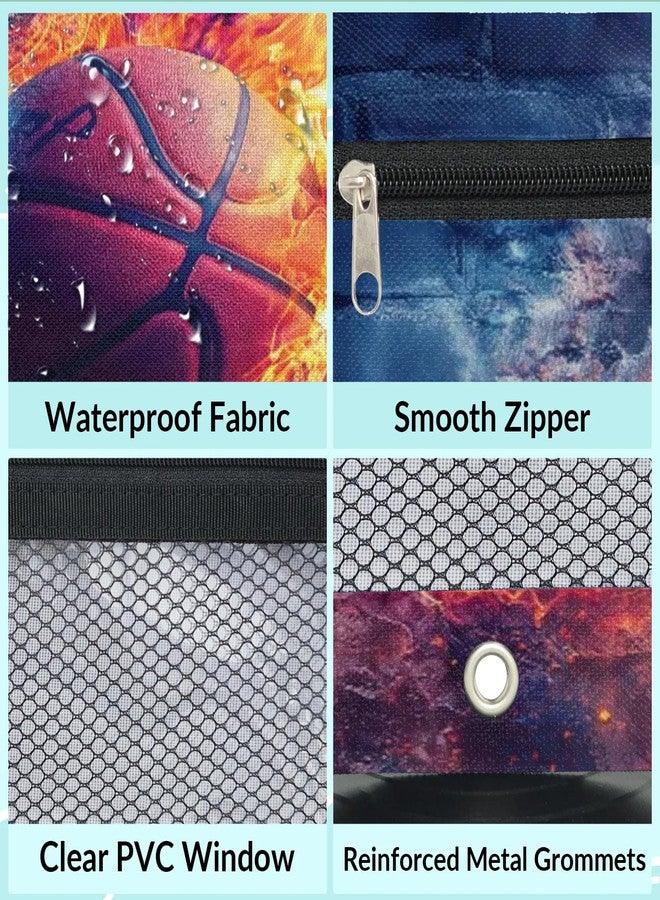 Gumuslen Fire Basketball Pencil Pouch for 3 Ring Binder Wall Flame Ball Pencil Case Bag with Clear Window Zipper Pockets for Kids Girls Boys Students School College Supplies 2 Pack - Image 4