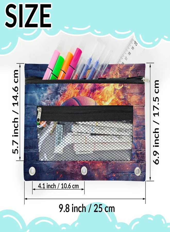 Gumuslen Fire Basketball Pencil Pouch for 3 Ring Binder Wall Flame Ball Pencil Case Bag with Clear Window Zipper Pockets for Kids Girls Boys Students School College Supplies 2 Pack - Image 2