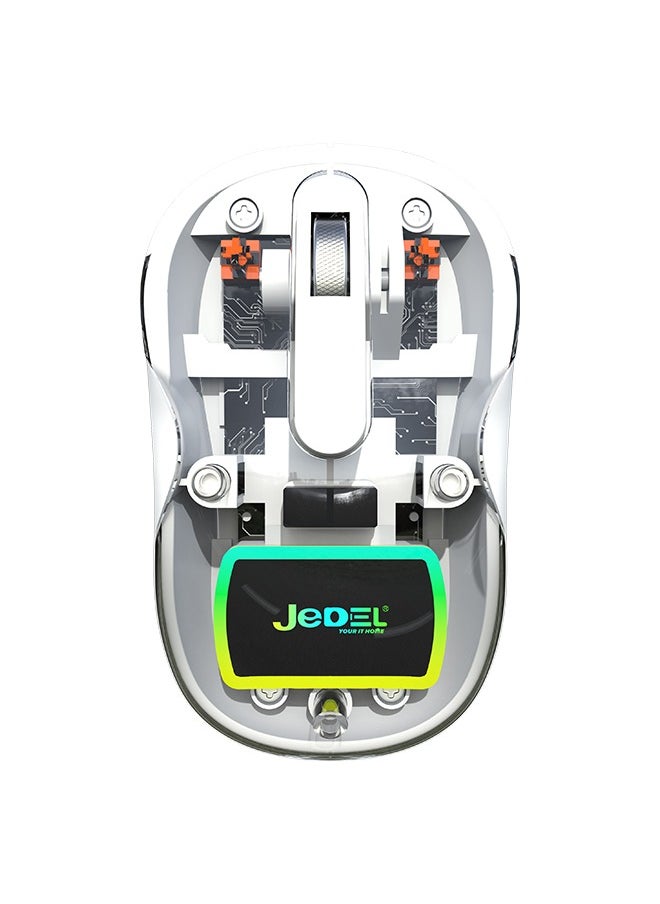 JeDEL - WD141 Wireless Bluetooth Gaming Mouse for Windows, Mac, IOS, Android, Slim Transparent Dual Mode (Bluetooth 5.1 + USB 2.4Ghz) Mouse with USB Receiver, 1200 DPI, White - Image 1