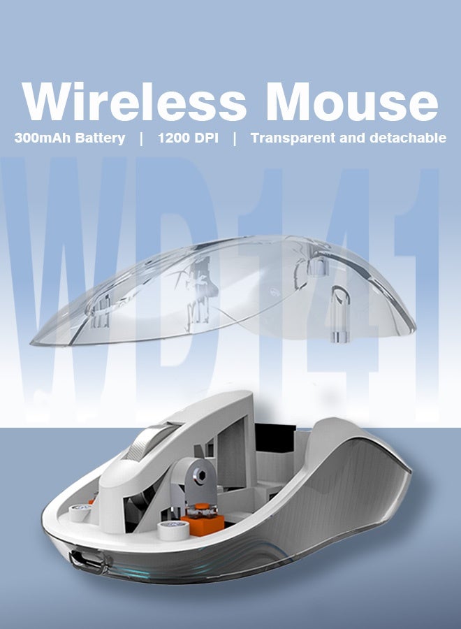 Wireless Bluetooth Gaming Mouse for Windows, Mac, IOS, Android, Slim Transparent Dual Mode (Bluetooth 5.1 + USB 2.4Ghz) Mouse with USB Receiver, 1200 DPI, White