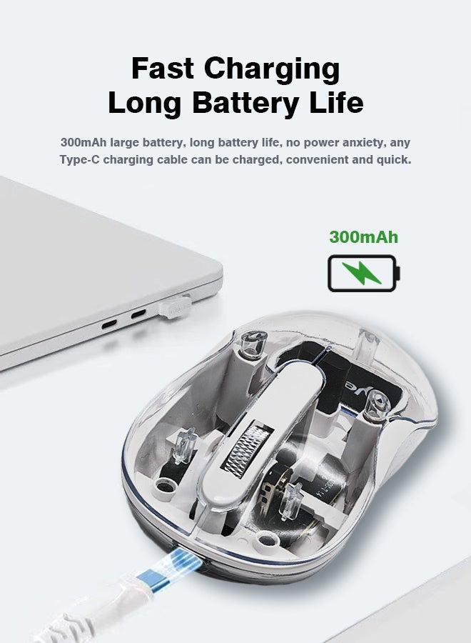 ماوس ألعاب بلوتوث لاسلكي لنظام التشغيل Windows و Mac و IOS و Android ، ماوس Slim Transparent Dual Mode (بلوتوث 5.1 + USB 2.4 جيجاهرتز) مع جهاز استقبال USB ، 1200 نقطة في البوصة ، أبيض - Image 4