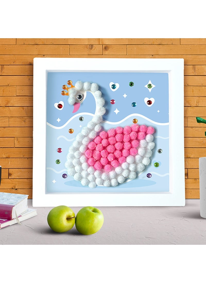 Fuzzy Pom-Pom Frame DIY Kit Swan style 