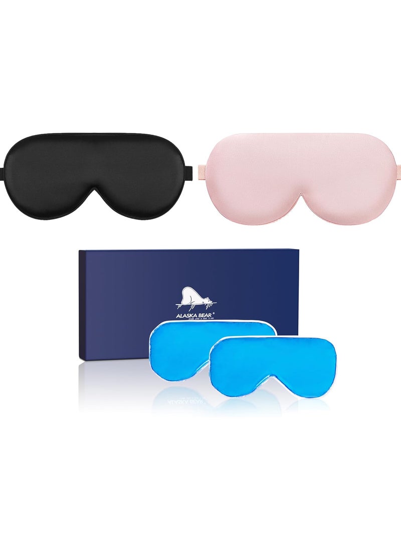 ALASKA BEAR ALASKA BEAR Cooling Gel Eye Mask Weighted Silk Sleep Mask  Cotton Eyeshades Cold  Hot Compress for Pain Relief 180g Heavy 2 SetBlack  Pink 